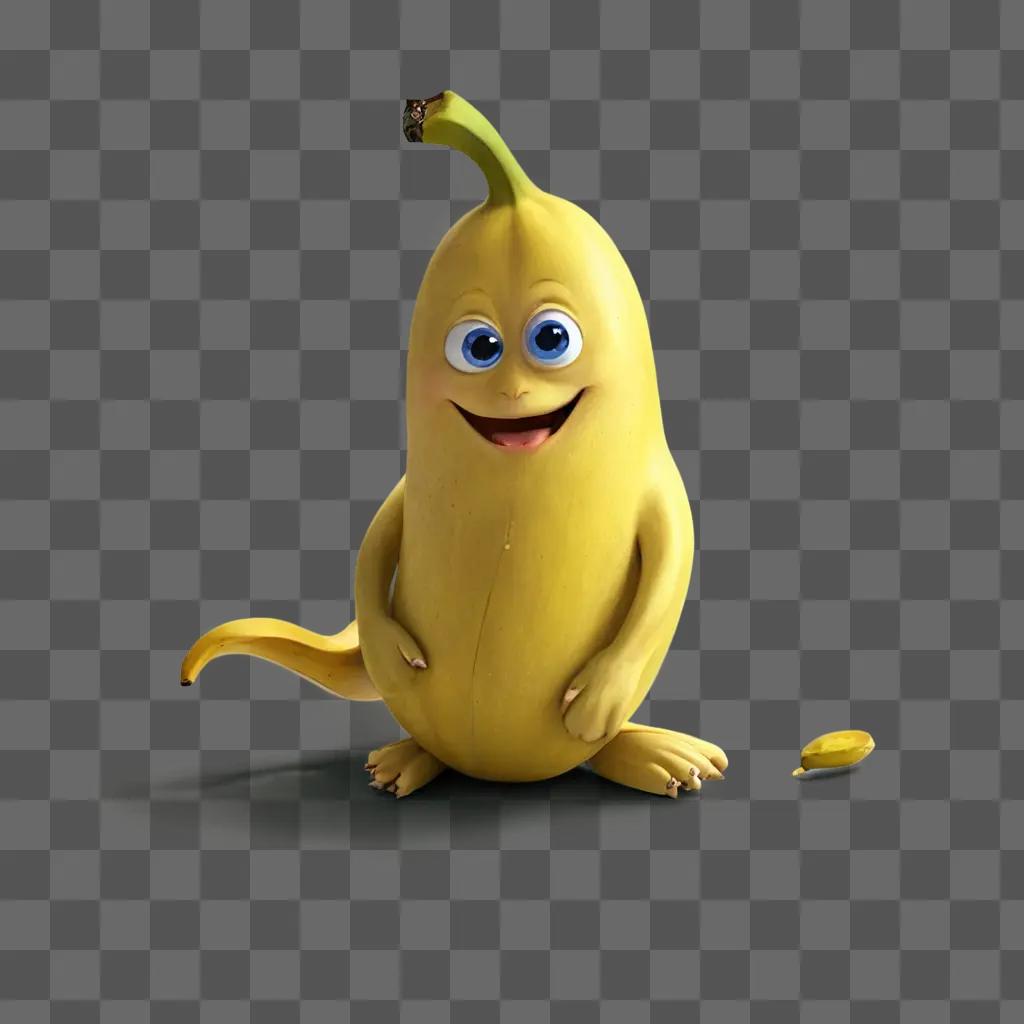 coy banana drawing A cartoon banana smiles and waits for a banana peel