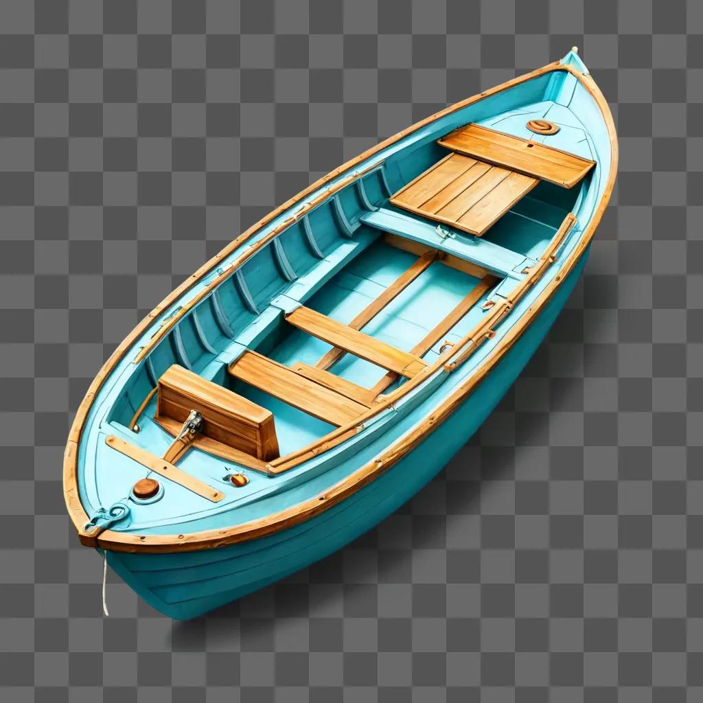 恥ずかしがり屋のボートの描画木製の座席と青い外観のボート