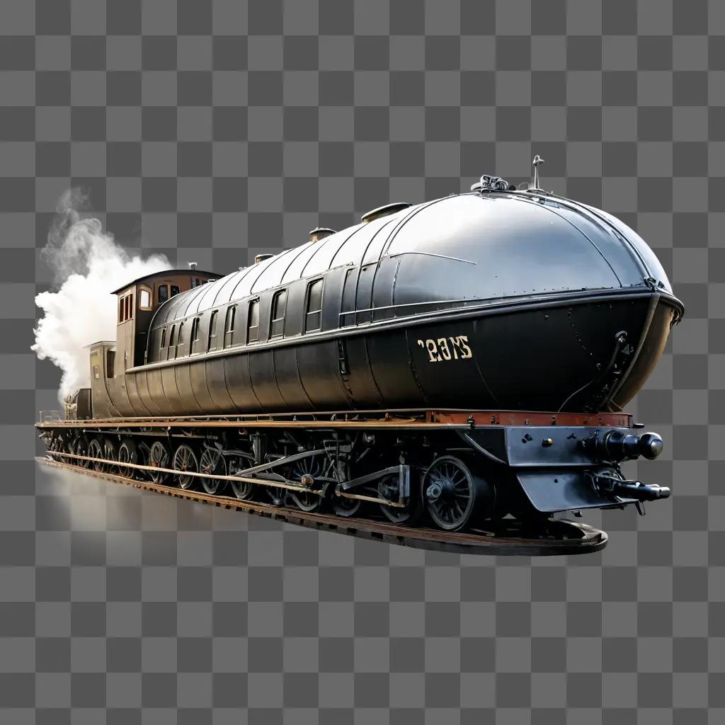 恥ずかしがり屋のボートの描画 エンジンから煙が出る線路上の列車