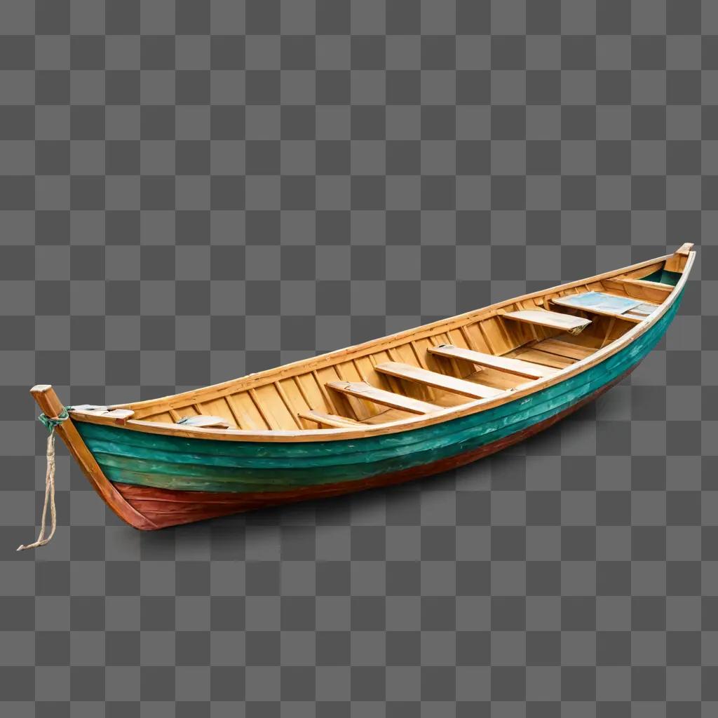 恥ずかしがり屋のボートの描画緑と青の縞模様の木製ボート