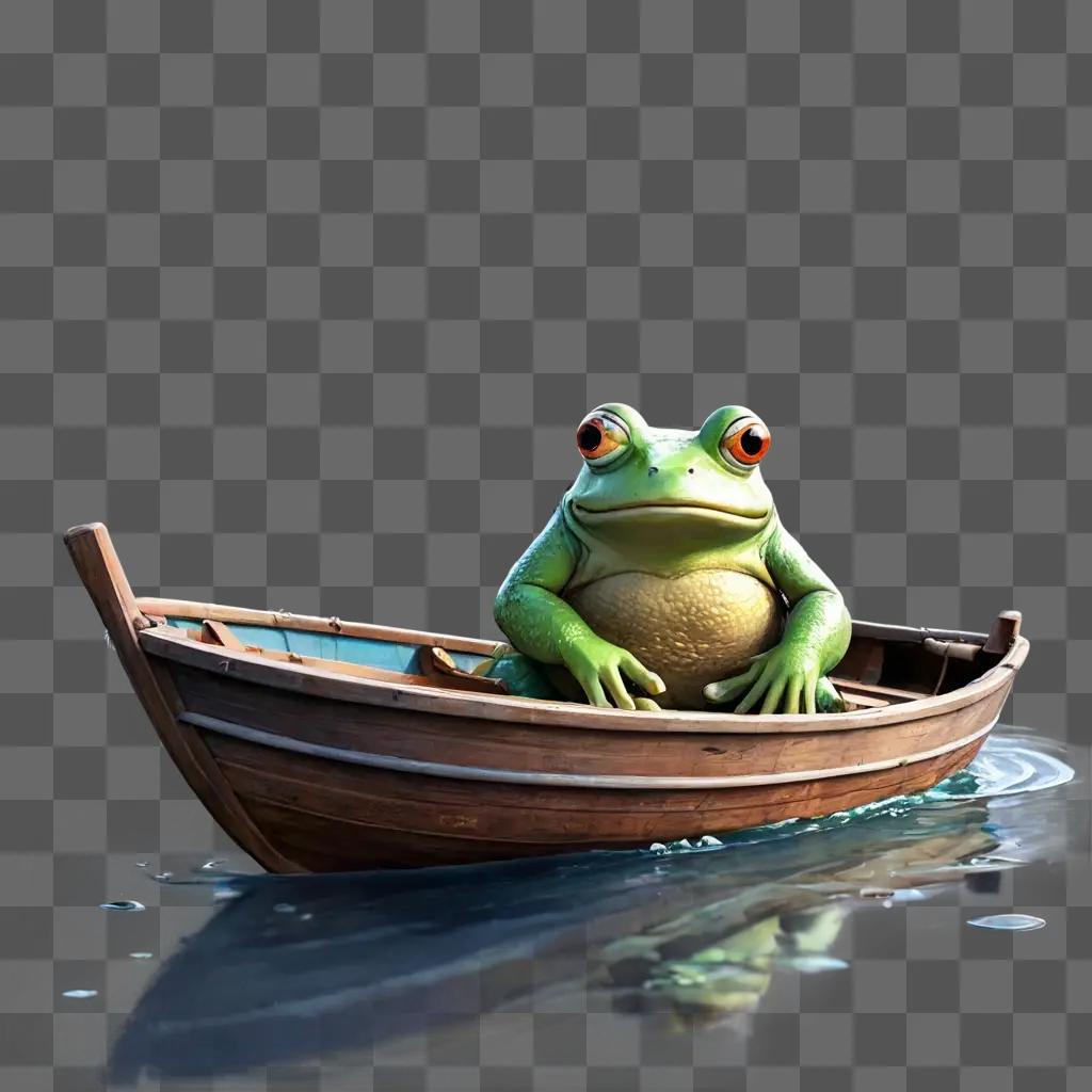 恥ずかしがり屋のボートは、反射と水上のボートで緑のカエルを描画