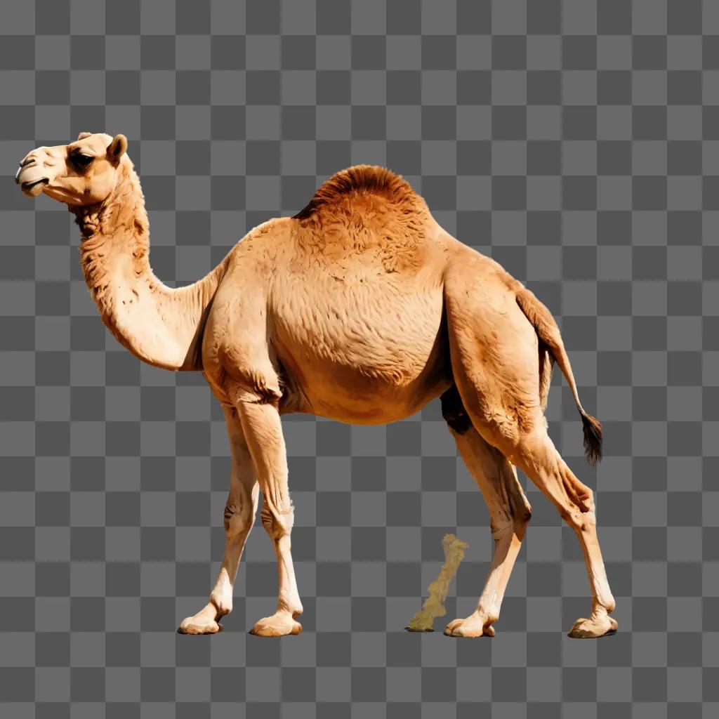 coy camel drawing A camel stands alone on a beige background