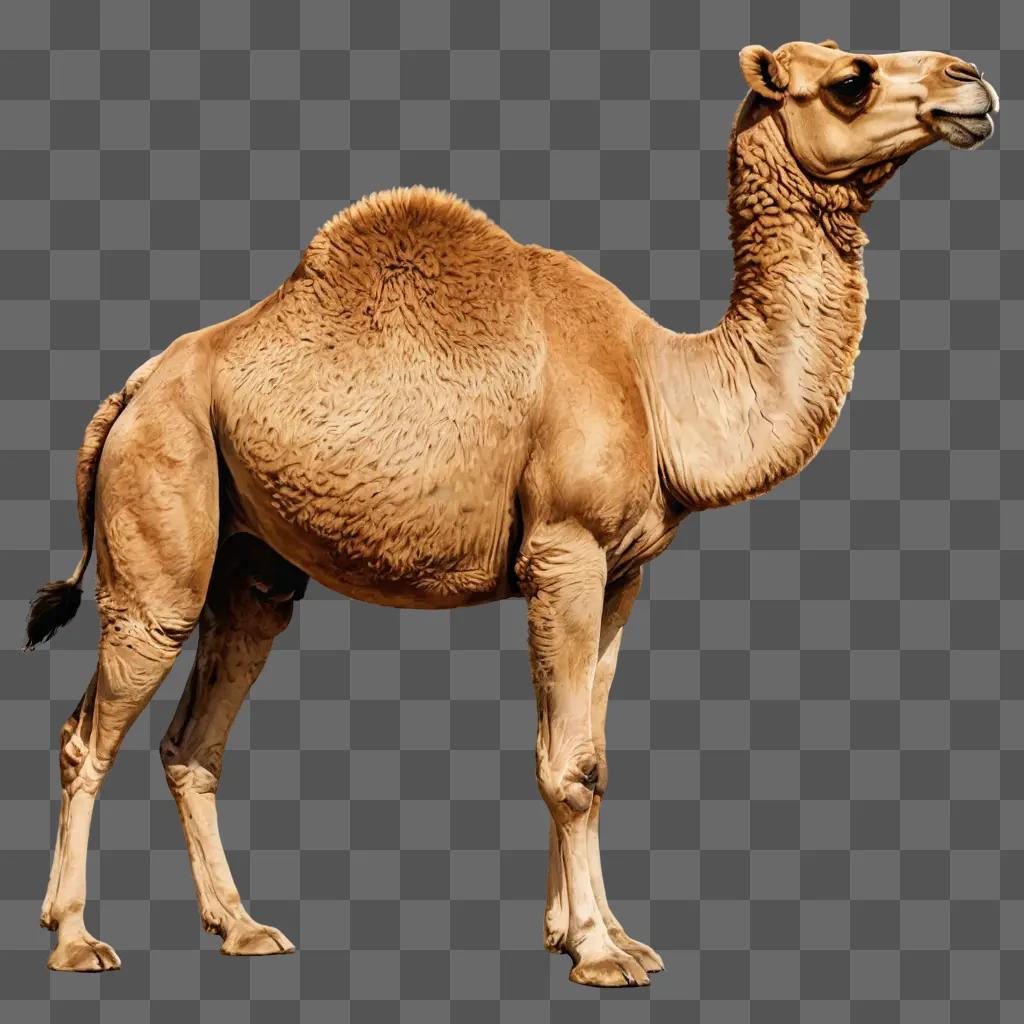 coy camel drawing A camel stands on a brown background