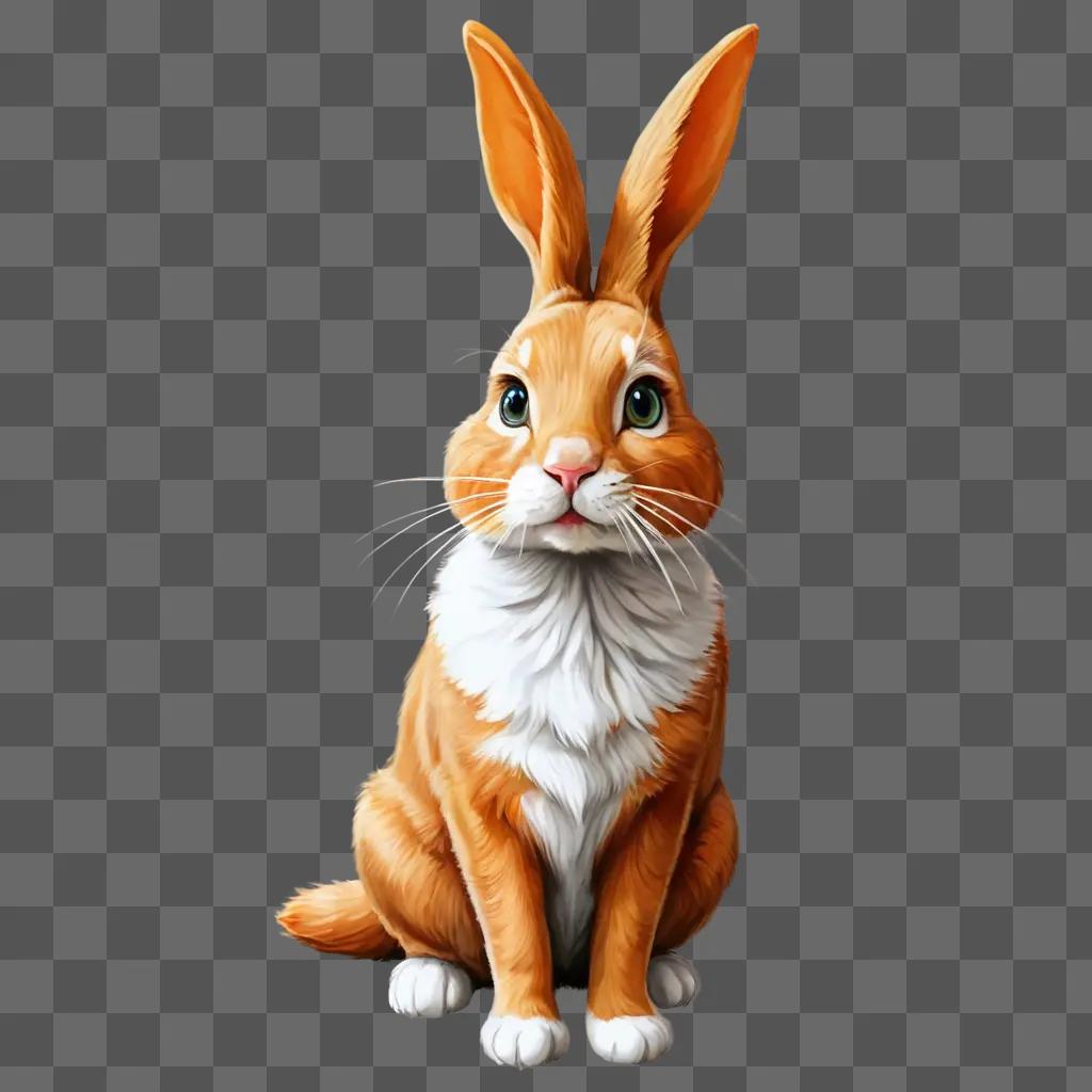 coy carrot drawing A cute rabbit sits on a brown background