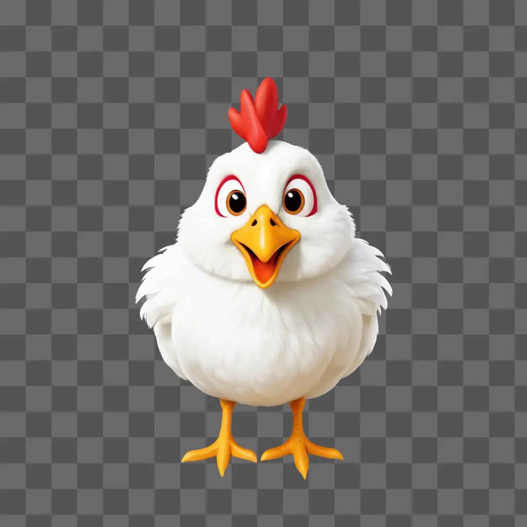 ベージュの背景に描く恥ずかしがり屋の鶏