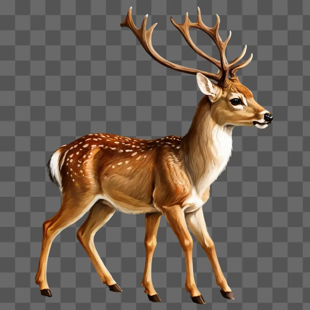 coy deer drawing A brown deer with antlers walking on a brown background