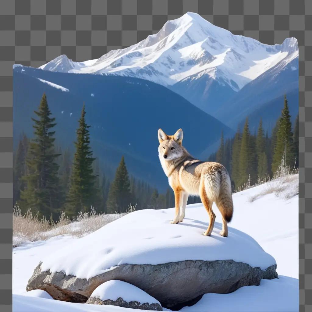 coy dog stands on a snowy mountain