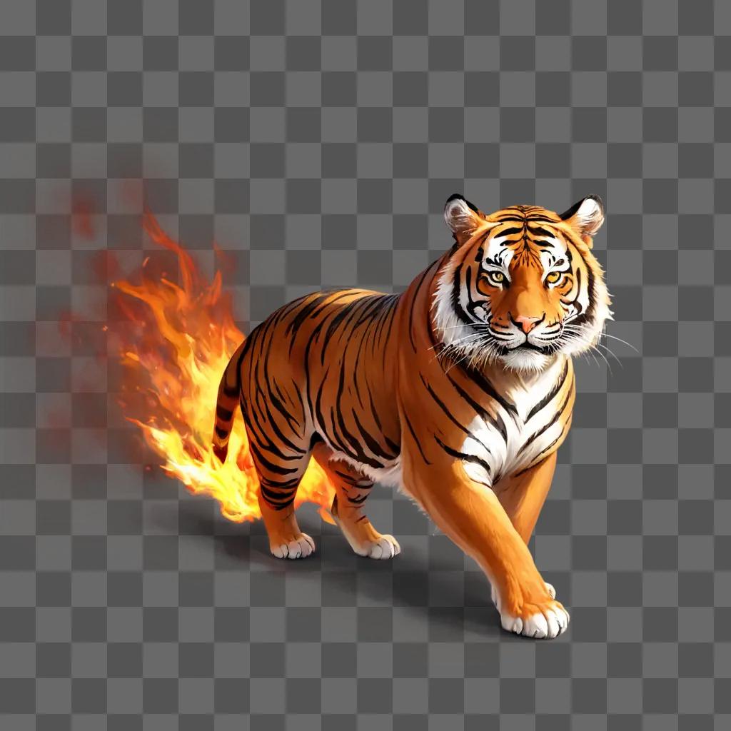 coy fire drawing A tiger walking in a firestorm