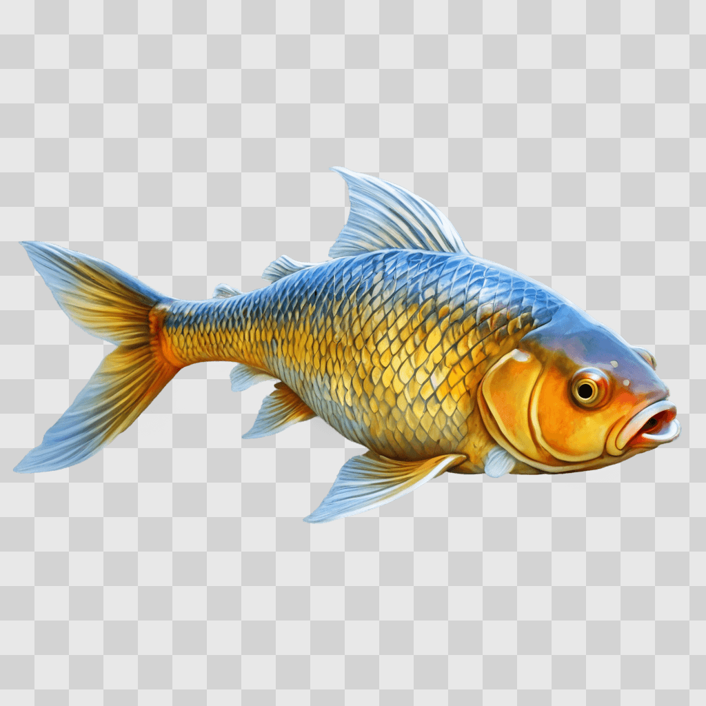 coy fish drawing A fish with a bright blue hue on a light background