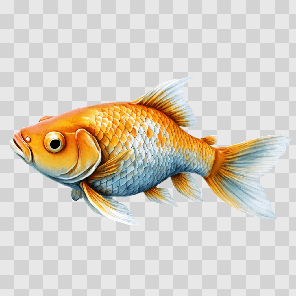 coy fish drawing A fish with blue and orange stripes on a beige background