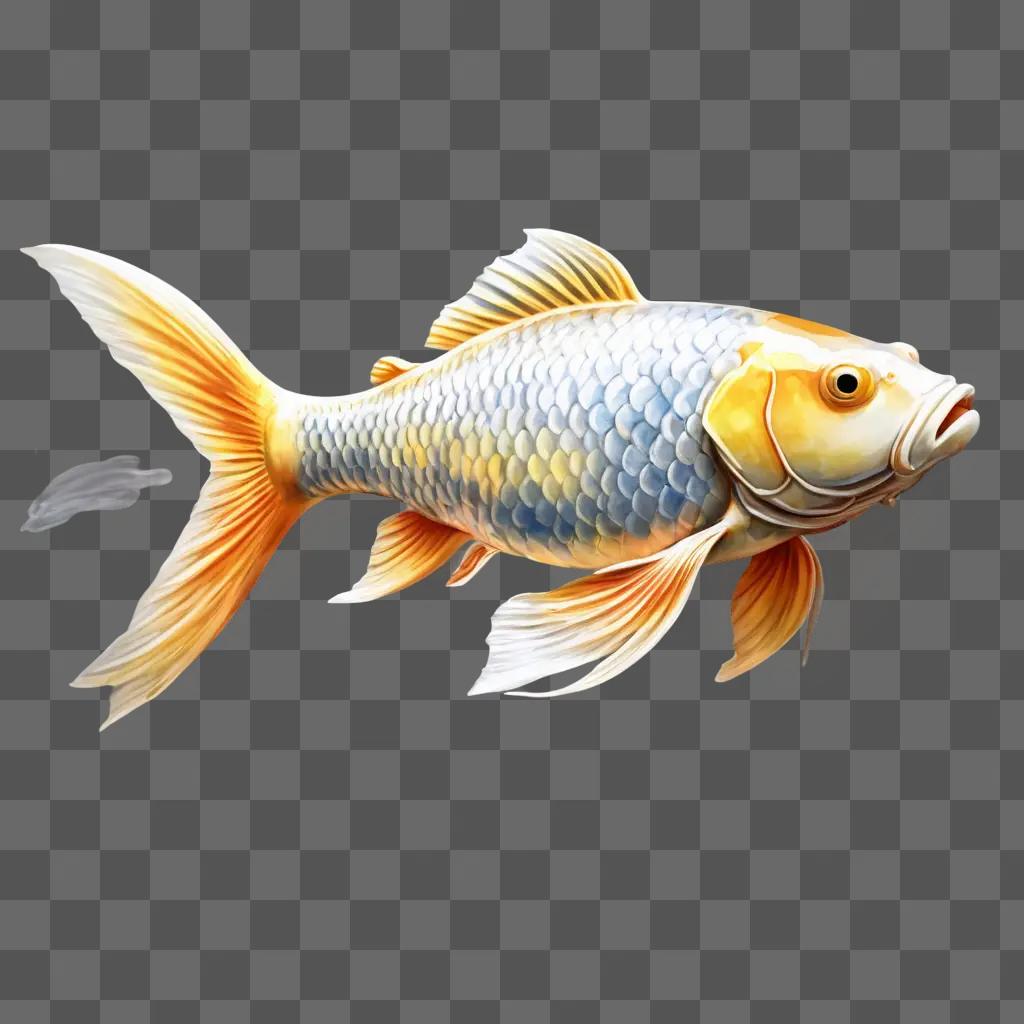 coy fish drawing A fish with blue and yellow fins is depicted