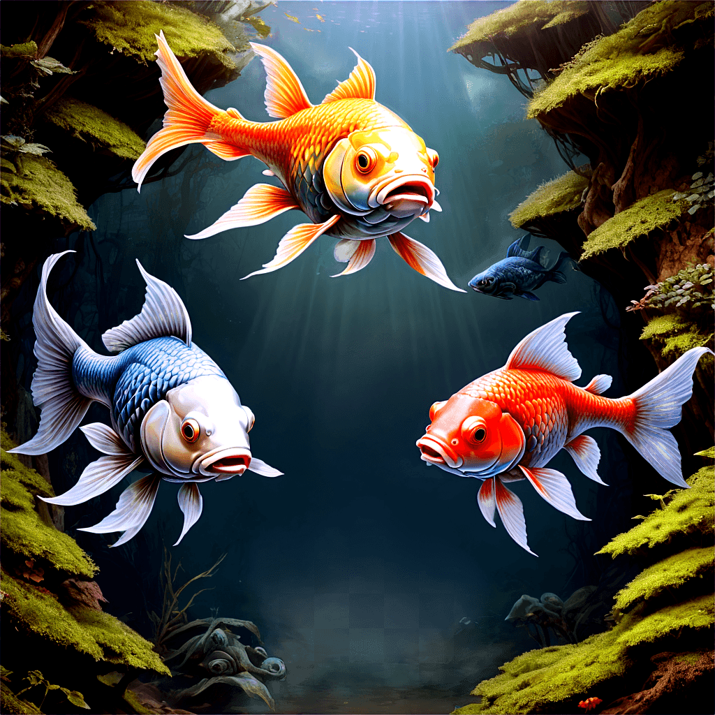 coy fish drawing Three fish in underwater cave