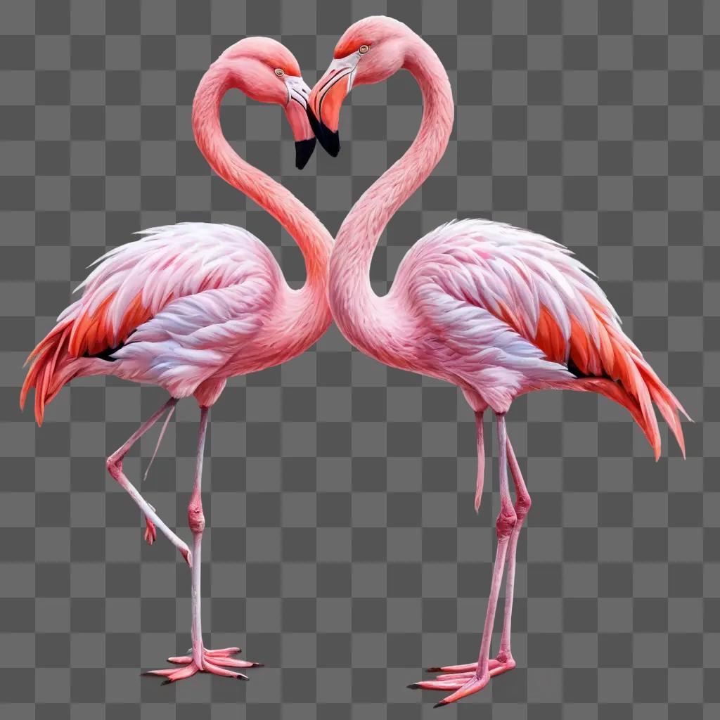 coy flamingos drawing A pair of flamingos making a heart with their beaks