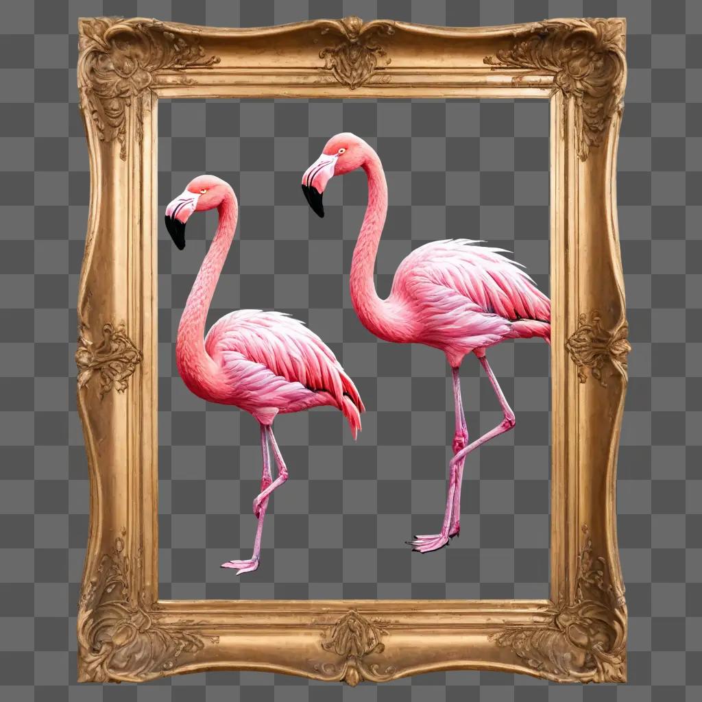 coy flamingos drawing A pink flamingo is in a gold frame