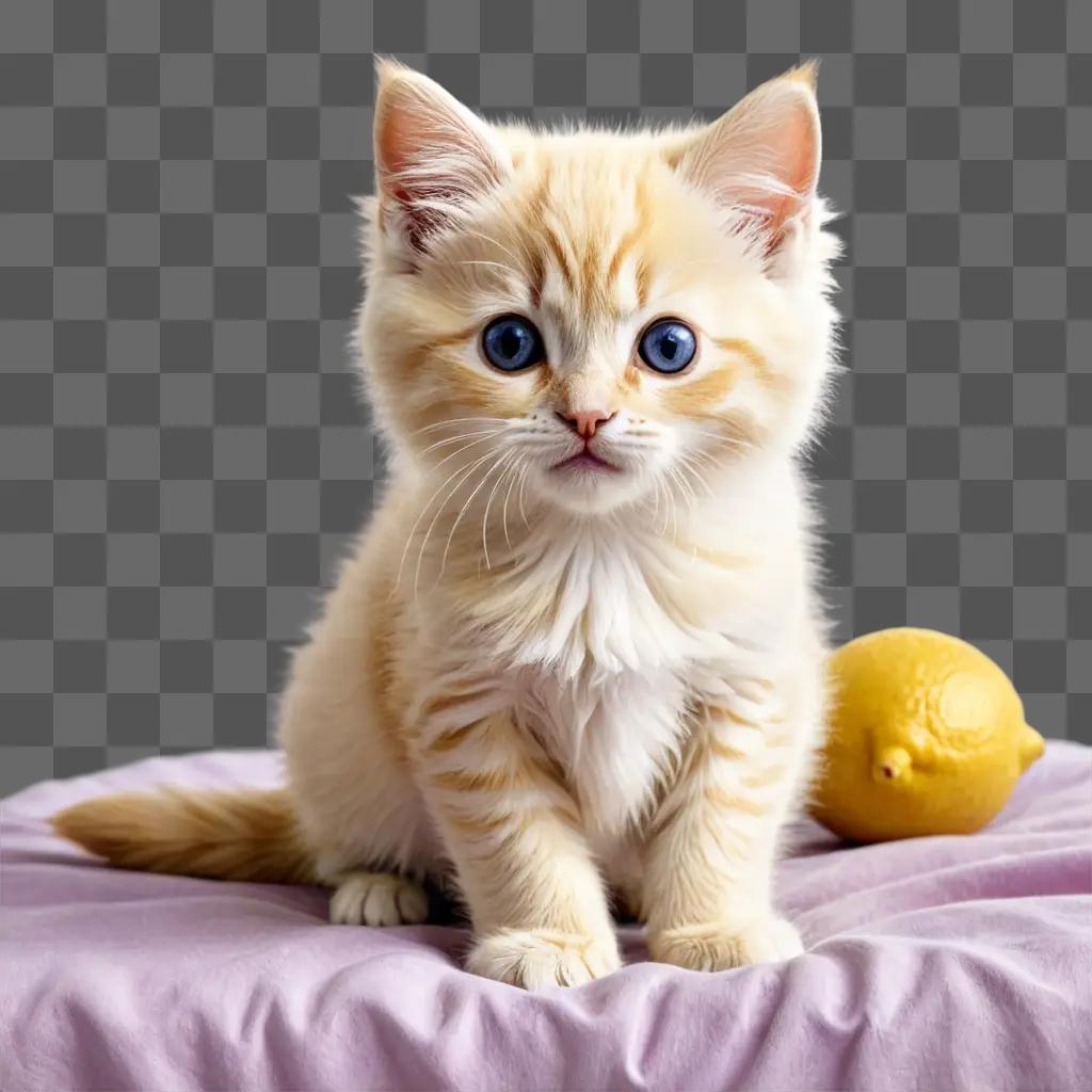 coy lemon drawing A kitten sits on a bed with a lemon