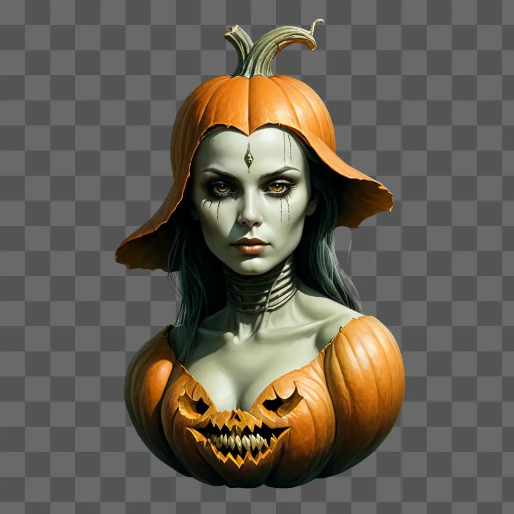 coy pumpkin drawing A woman with an orange pumpkin for a head