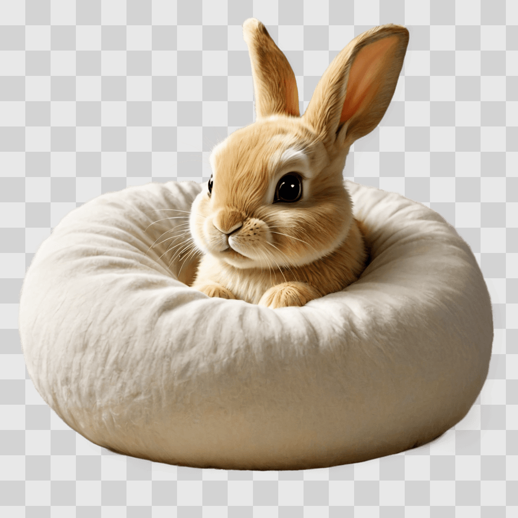 coy rabbit drawing A cute rabbit sits in a pillow on a white surface