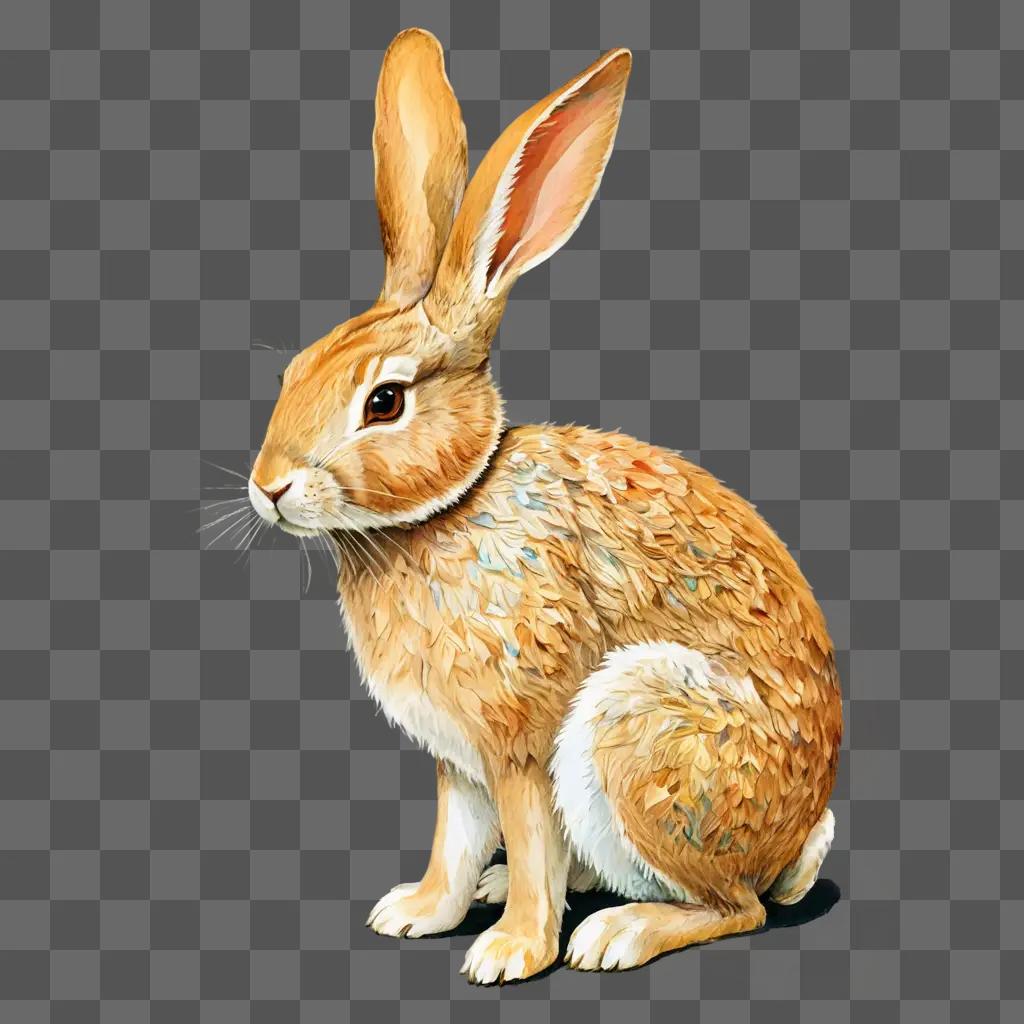 coy rabbit drawing A rabbit sits on a brown background