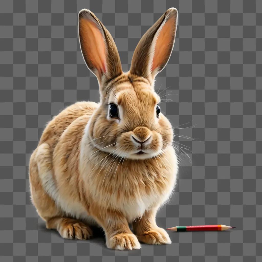 coy rabbit drawing A rabbit sitting next to a pencil