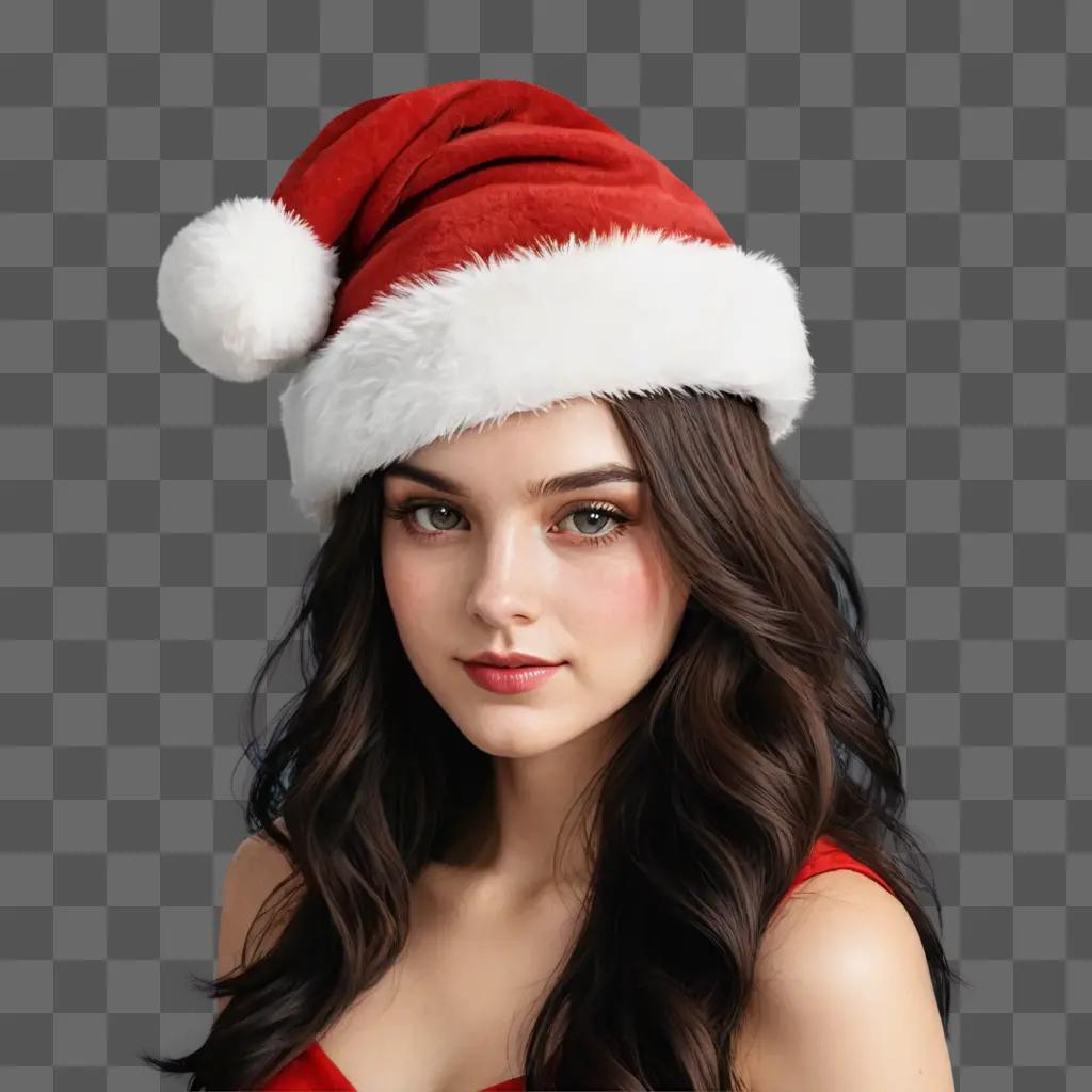 coy santa hat drawing A girl with long hair and a Santa hat