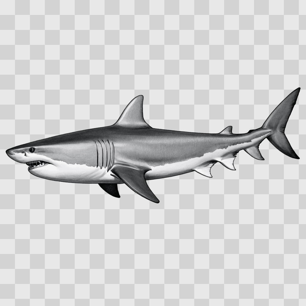 coy shark drawing A 3D model of a gray shark against a gray background