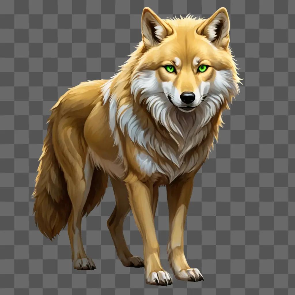 coy wolf drawing A fox with green eyes and a tan fur coat