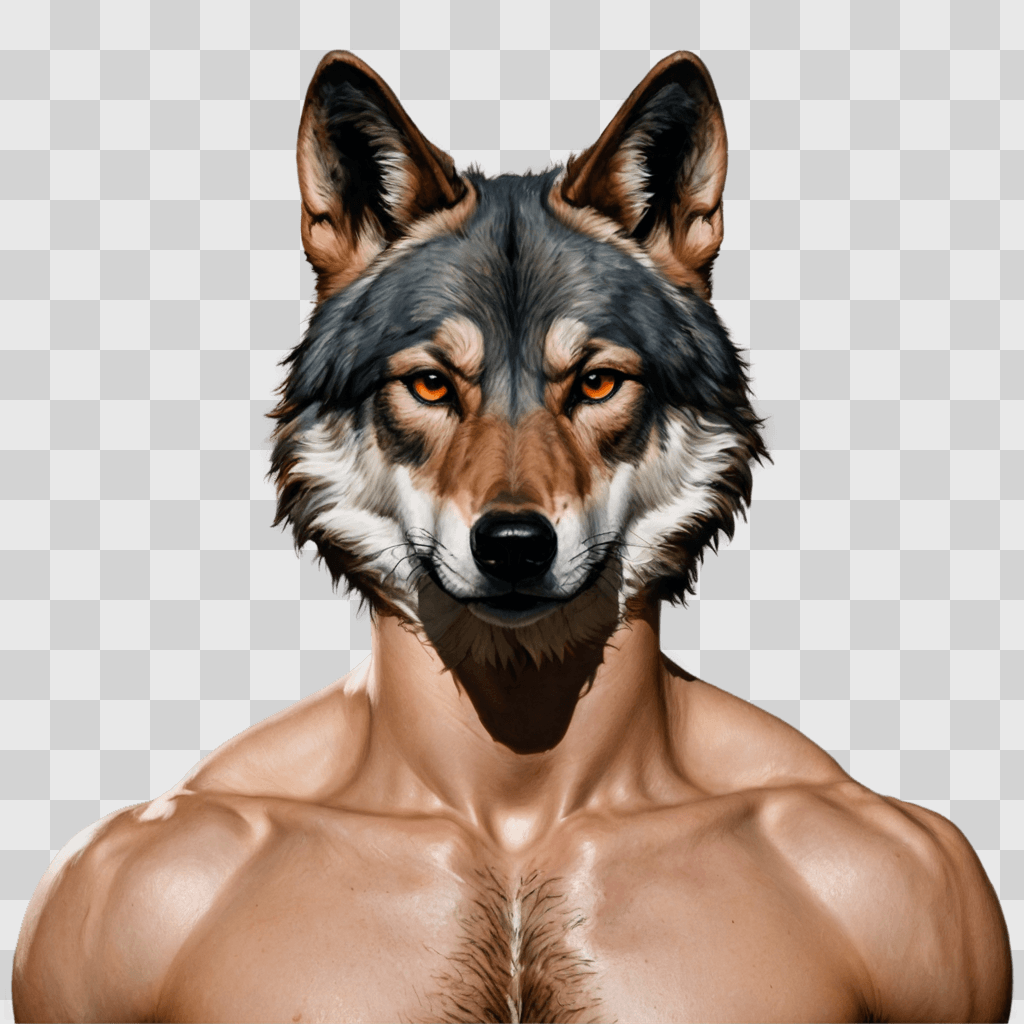 coy wolf drawing A shirtless man wears a wolf mask