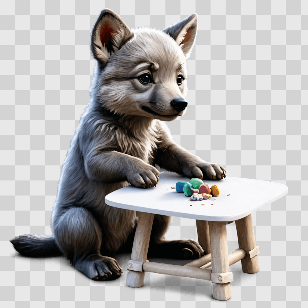 coy wolf drawing A wolf plays with a table full of candy