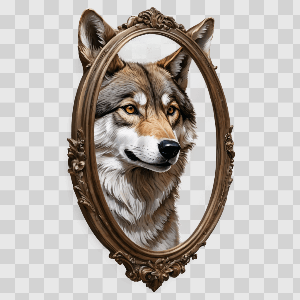 coy wolf drawing A wolfs portrait in an ornate frame