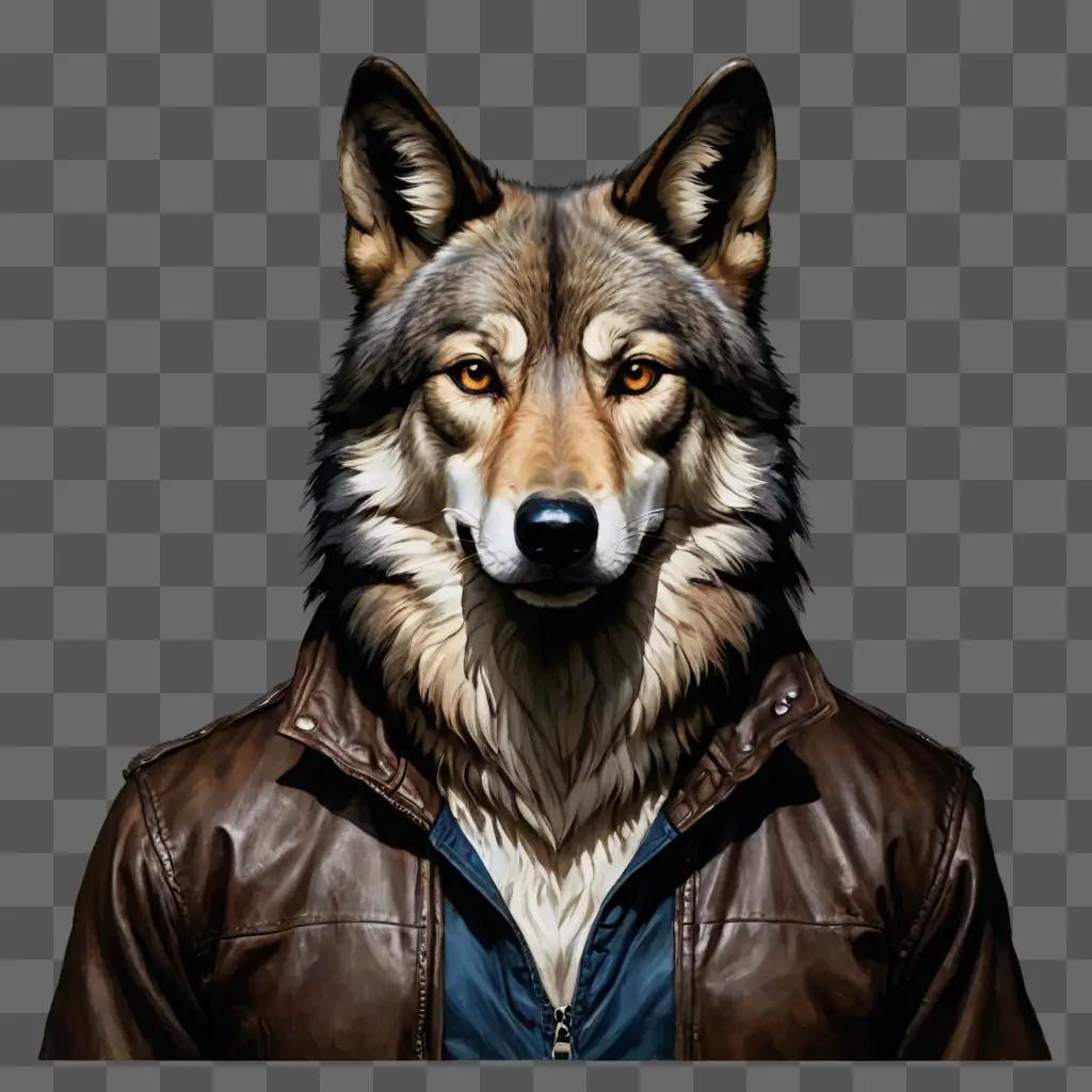 coy wolf drawing Wolves wearing jackets in a black background