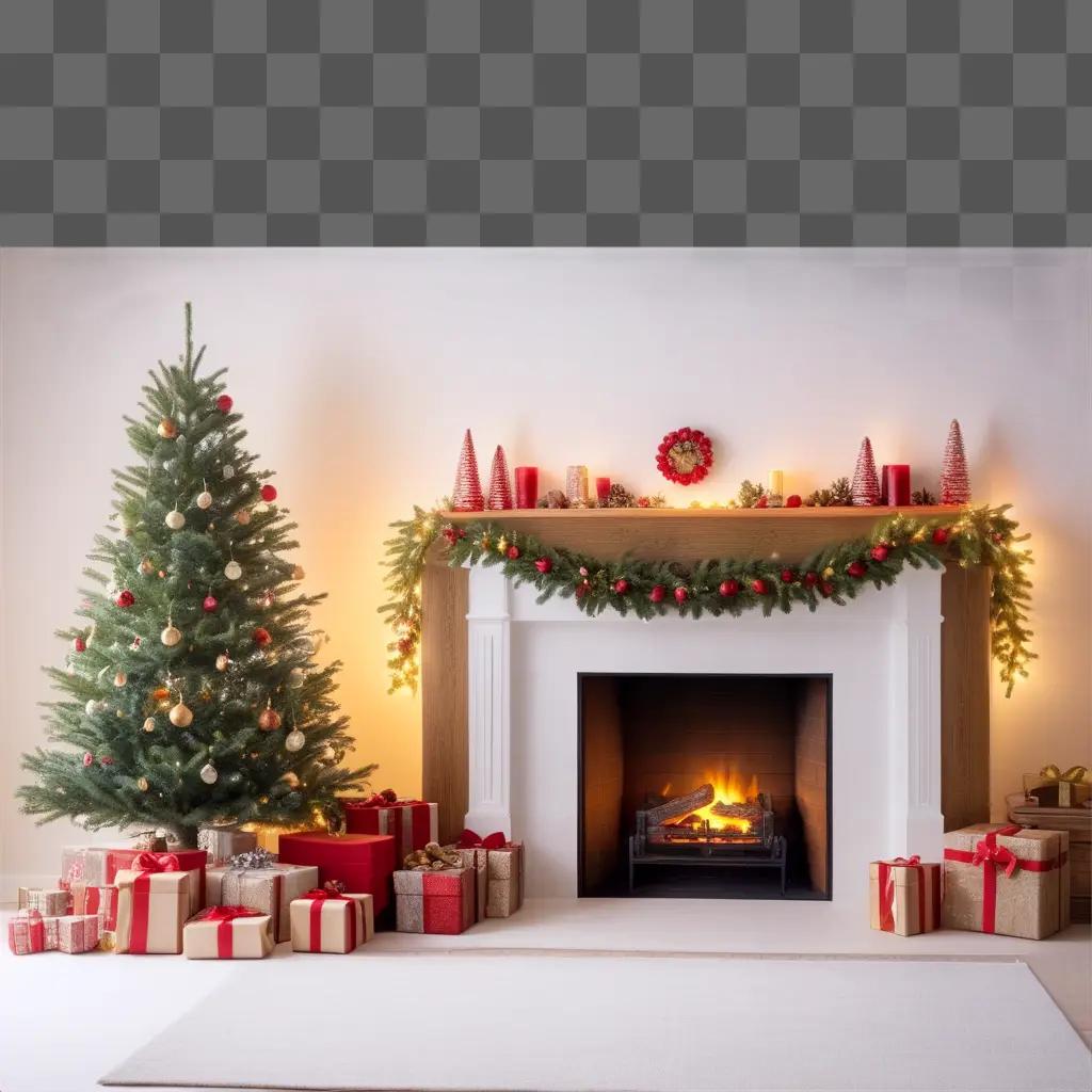 cozy fireplace with Christmas decor and presents