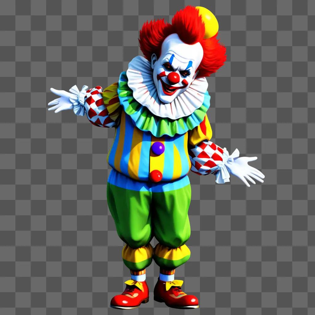 creepy clown with a red nose and red shoes