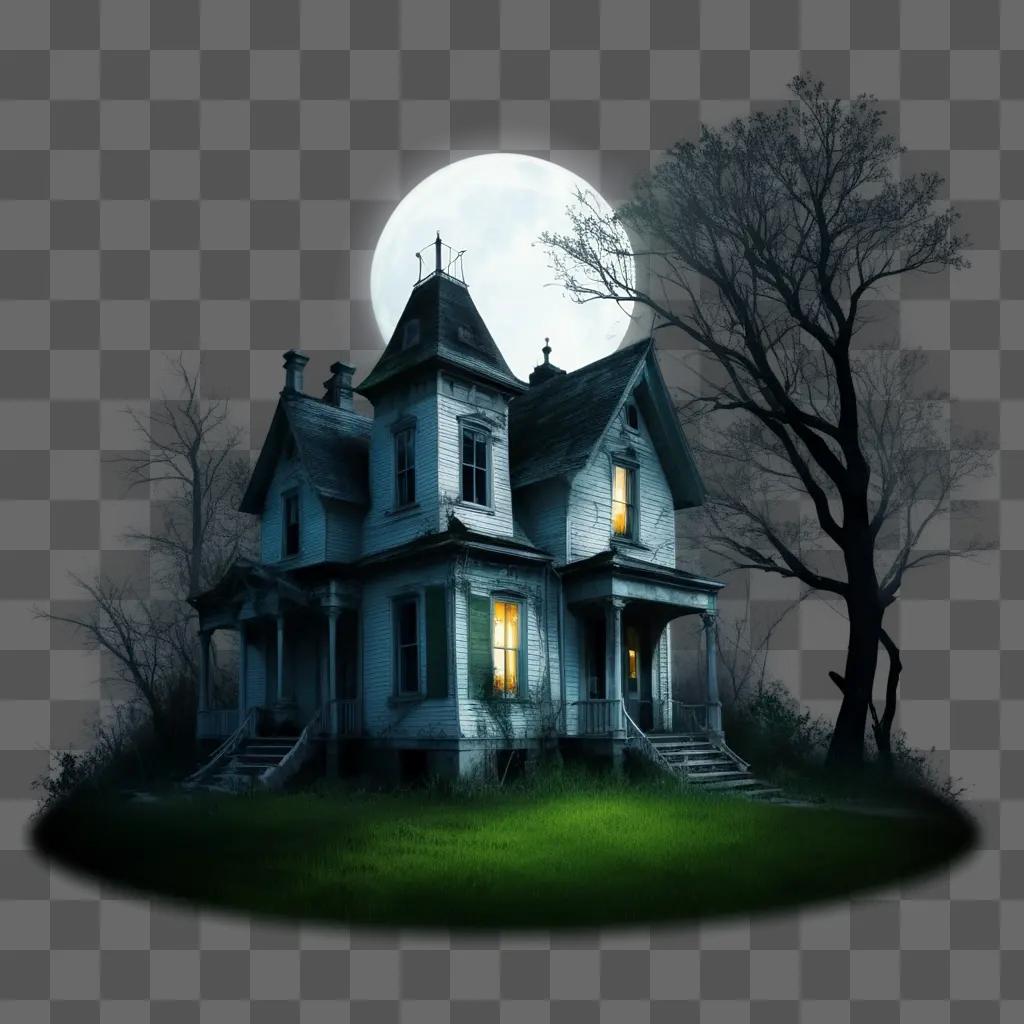 creepy old house with a full moon in the sky