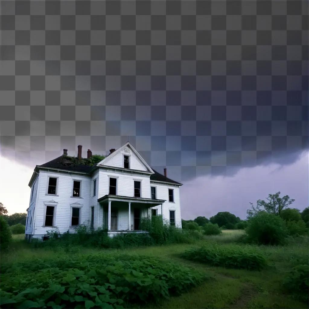 creepy old house with a storm gathering outside