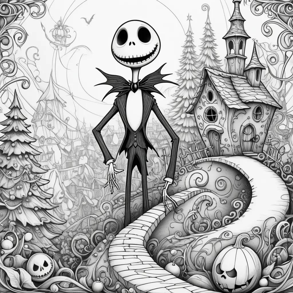 creepy scene with Jack Skellington and pumpkins