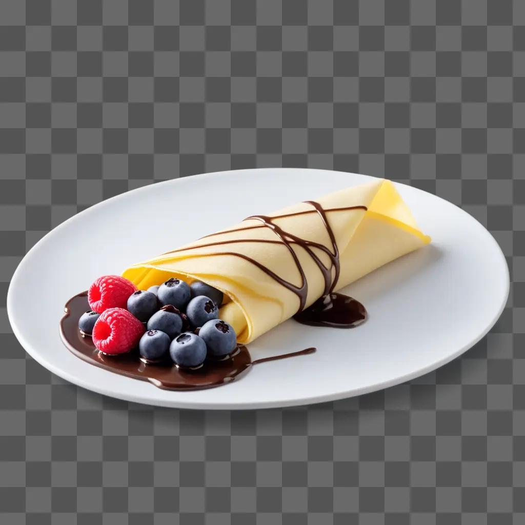 crepe with berries and chocolate sauce on a plate