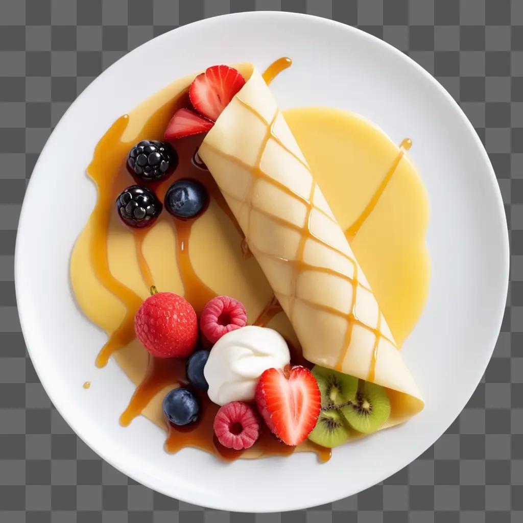 crepe with fruit and cream on a plate