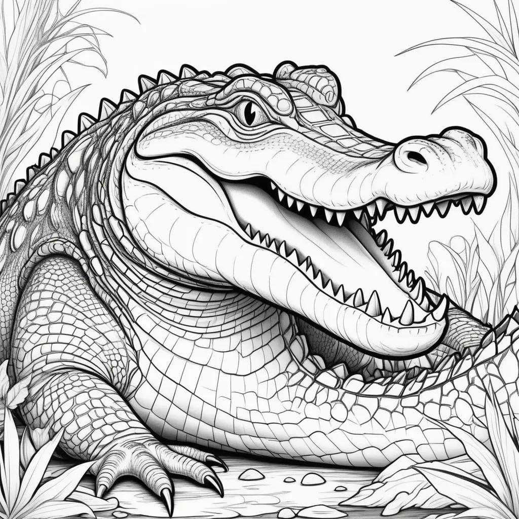 crocodile coloring page with a mouth open and teeth