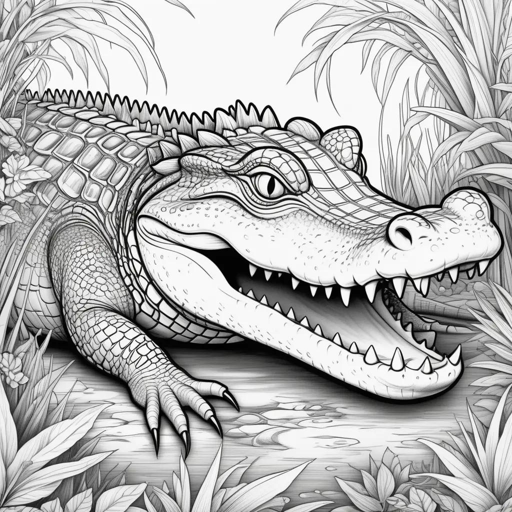 crocodile coloring page with black and white lines