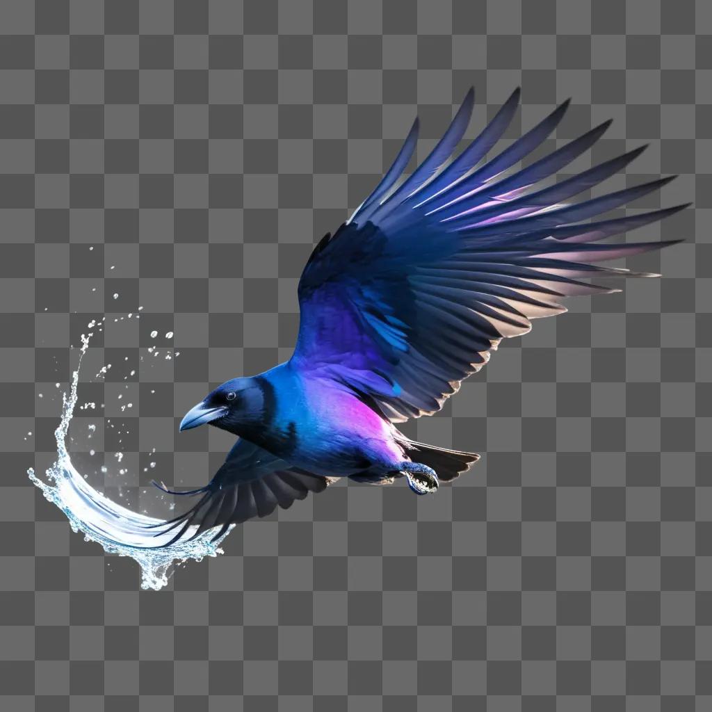 crow flies through the air with a transparent background