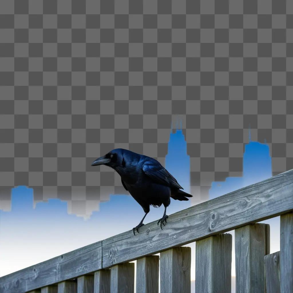 crow perches on a wooden fence