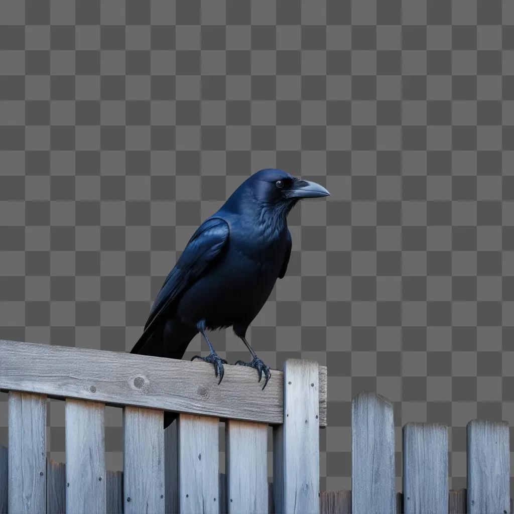 crow sits on a wooden fence