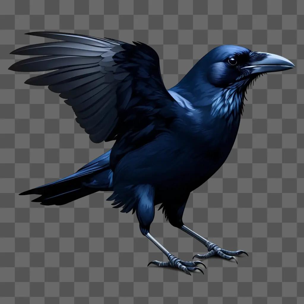 crow with wings spread in a dark background