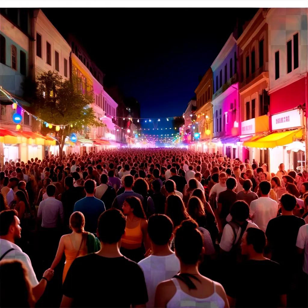 crowd gathers for a nighttime festival