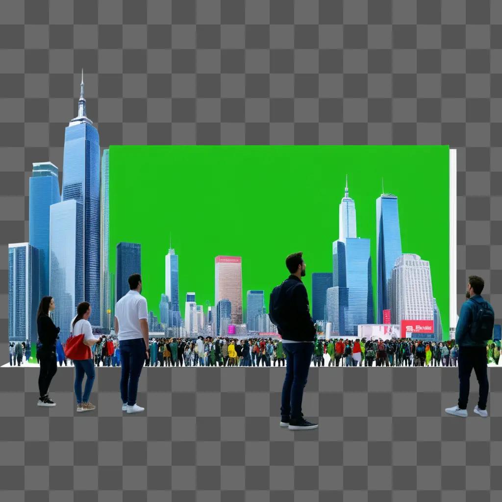 crowd of people in a green screen scene