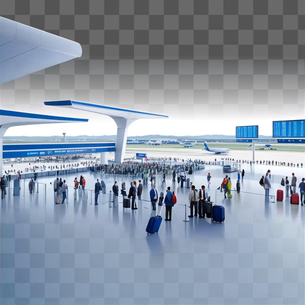 crowd of people wait for their flight at the airport