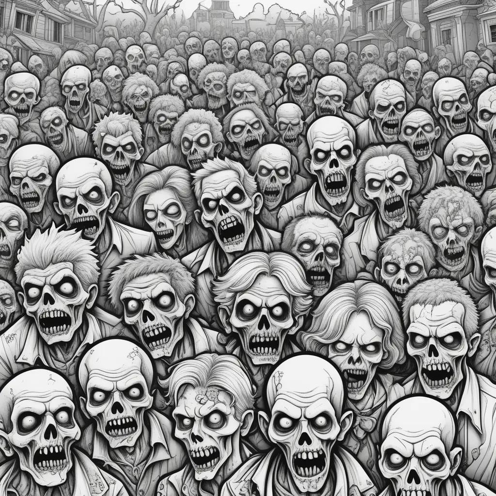 crowd of zombies on coloring pages