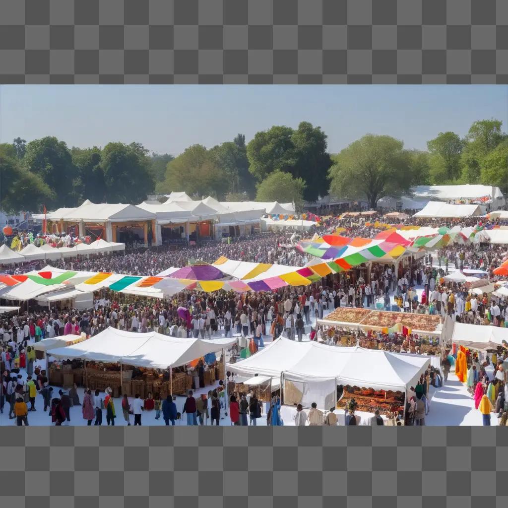 crowded festival with a variety of tents and vendors