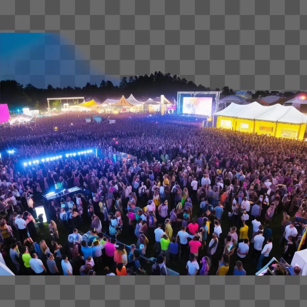 crowded outdoor festival with people and tents