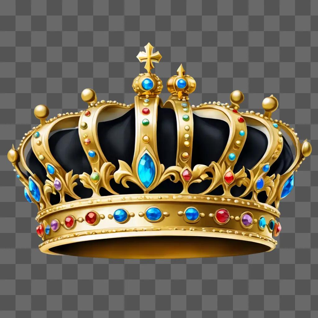 crown clipart A gold crown with colored jewels on a beige background